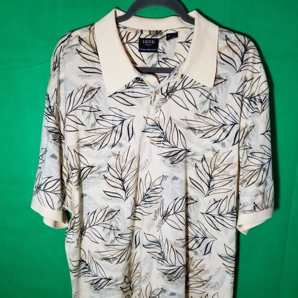 IZOD Saltwater Polo Men Golf Yellow Tropical Print Stretch Retro Resortwear
